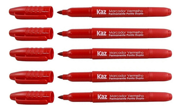 Marcador Caneta Permanente Kaz Ponta Dupla Vermelho C/5 Unid 0