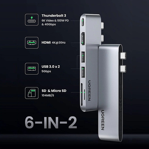 Hub Adaptador Usb C Ugreen 6 Em 2 Macbook Pro E Air 4k/30hz 1
