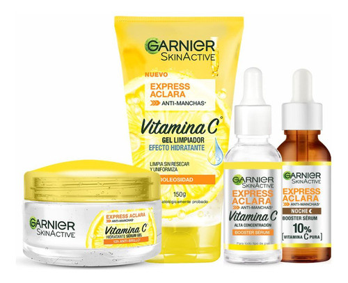 Pack Garnier Express Aclara:gel+limp+serum Night+gel Hidrat 0