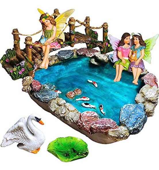 Mood Lab Fairy Garden Fish Pond Kit - Miniature Bridge Juego 0