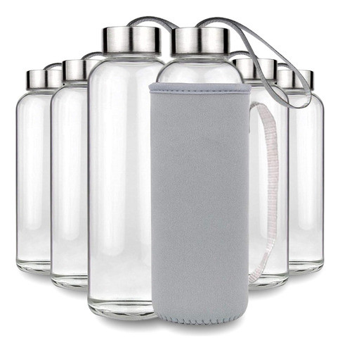 Botellas Agua Vidrio 18oz Con Tapa De Acero Inoxidable 0