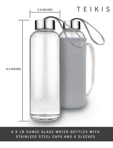 Botellas Agua Vidrio 18oz Con Tapa De Acero Inoxidable 1