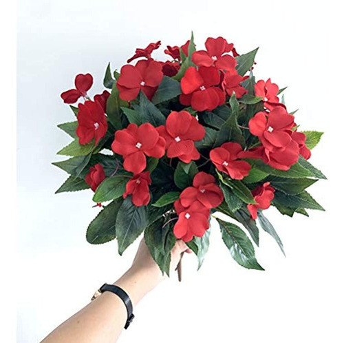 Lopkey 7 Ramas Artificial Impatiens Ramo Flor Patio Césped J 1