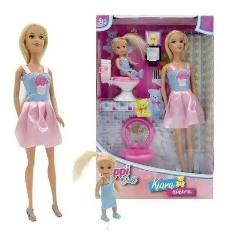 Muñeca Kiara Niñera + Bebe + Accesorios Juguetes Nenas Niñas 0