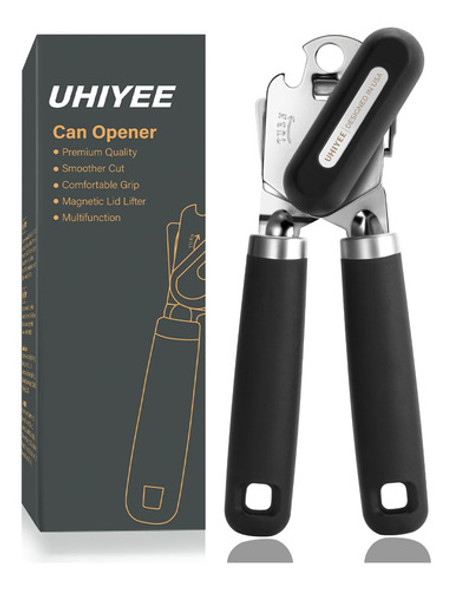 Abre Latas Manual Con Cuchilla Afilada Y Mango Suave, Negro 0