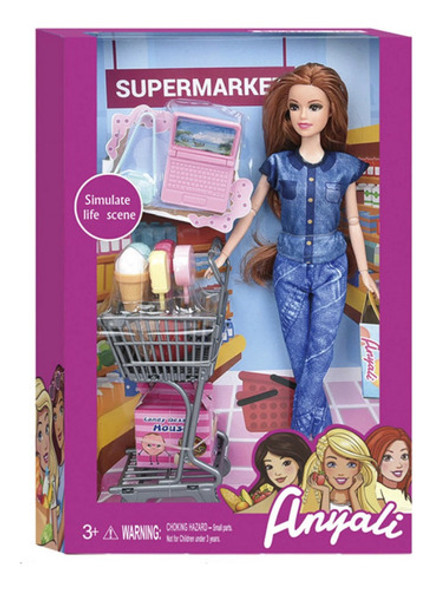 Juguete Muñeca Articulada Con Set De Supermercado 13 Piezas 1