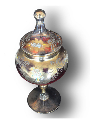 Antigo Potiche Em Cristal Veneziano Com Pintura A Ouro 1