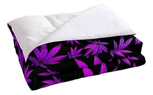Feelyou Marijuana Leaf Queen Size Black Purple Juego De Edre 0