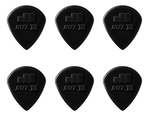 Kit Com 6 Palhetas Dunlop Nylon Jazz Iii Preta 0