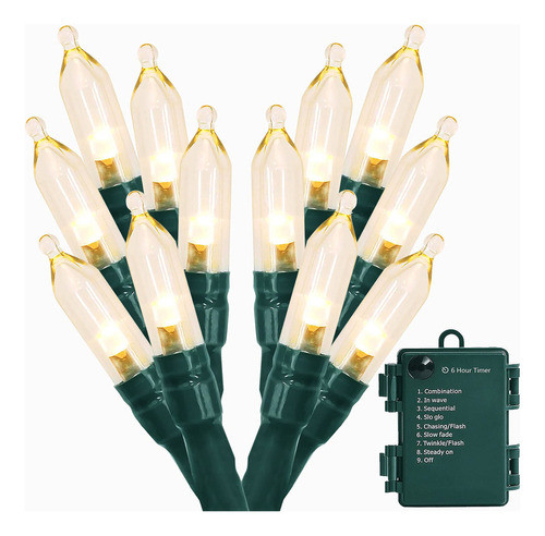 Luces De Navidad, 100 Luces Led De 33 Pies, Funciona Con Pil 0