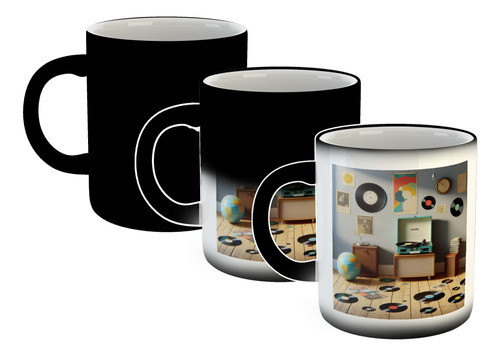 Taza Magica Discos De Vinilo Y Un Viejo Tocadiscos C3 0