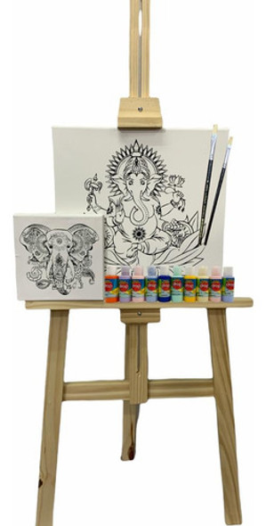 Kit Artistico Atril Bastidor Pinceles Acrilicos 0