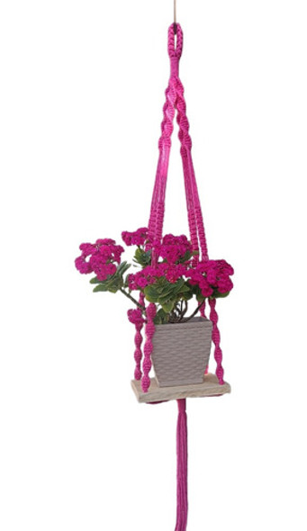 Macrame Hanger Pink Suporte Vaso Plantas  Com Madeira 80 Cm 0