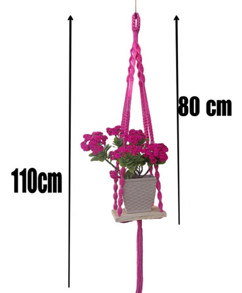 Macrame Hanger Pink Suporte Vaso Plantas  Com Madeira 80 Cm 1