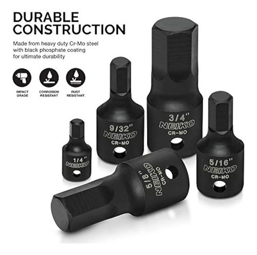 Neiko 01142b Sae Impact Juego De Zócalo Hexagonal Con Caja D 1