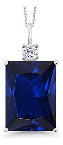 Gem Stone King 925 Collar Con Colgante De Zafiro Blanco Y Za 0