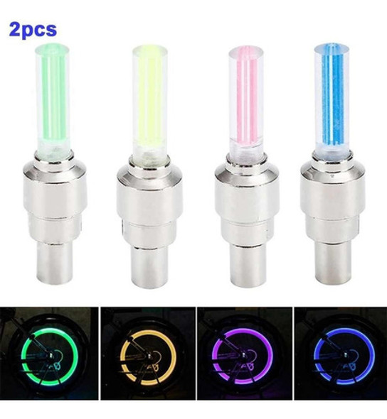 Tapa De Válvula Con Luz Led Par De Ruedas Bicicletas Motos 1