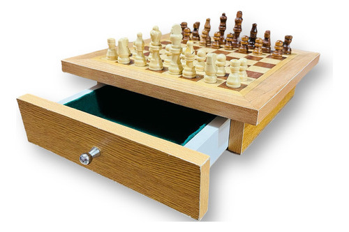 Juego De Ajedrez Tablero Y Piezas Madera 32 X32 Cm Cajon 1