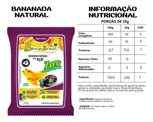 Bananinha Tradicional  Com Açaí 06 Pacotes De 230g 1