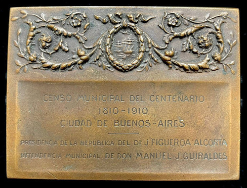 Medalla Buenos Aires. Censo Municipal Del Centenario, 1910 1