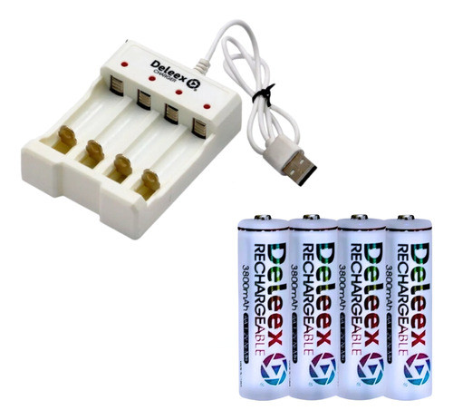 Cargador Universal Usb + 4 Pilas Aa Recargables + Estuche 0
