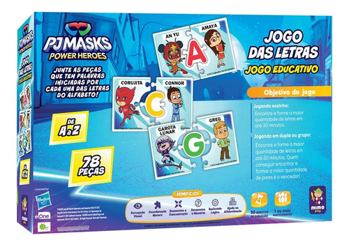 Jogo Das Letras Infantil Educativo Pj Masks Mimo Toys 1