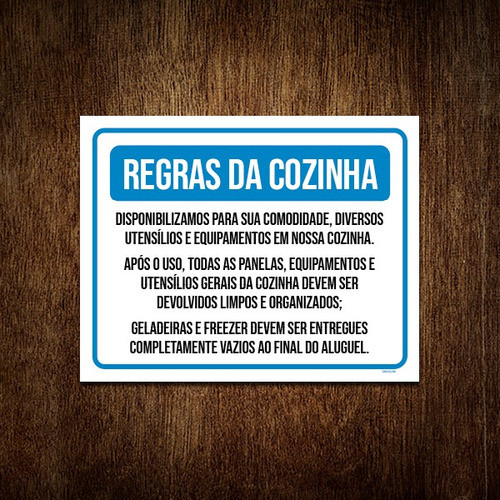 Placa Regras Da Cozinha Respeite Deixe Limpo 18x23 0