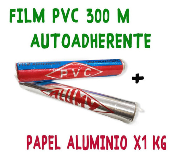 Rollo Film Pvc 38x300 Mts + Rollo Papel Aluminio 1 Kg Grueso 0