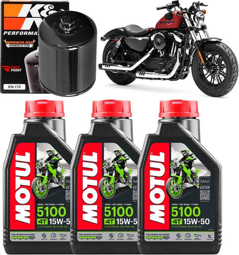 3 Oleo Motul 5100 15w50 Filtro Oleo Kn Harley Forty Eight 0