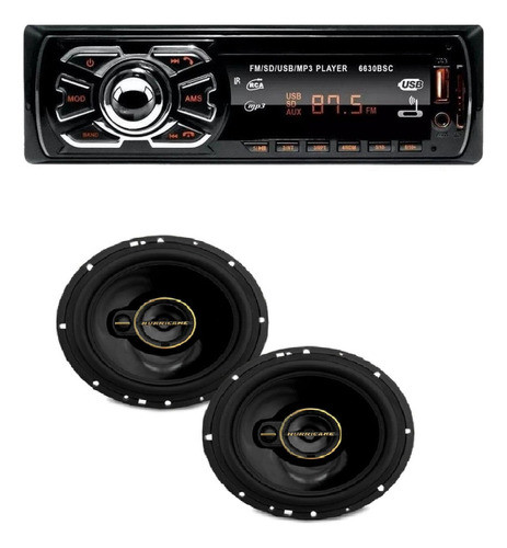 Kit Som Carro Radio Mp3 Bt 2 Usb E Par Alto Falantes 6 Poleg 0