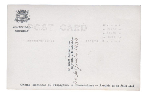 1934 Postal Fotografia Dirigible Graf Zeppelin En Montevideo 1