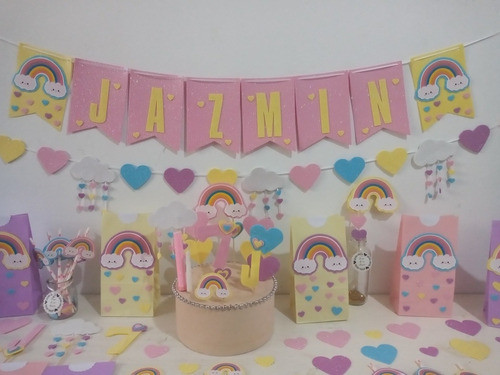 Combo Cumple Arcoiris Lluvia De Amor 10 Niños Goma Eva Glitt 0