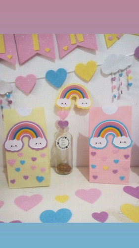 Combo Cumple Arcoiris Lluvia De Amor 10 Niños Goma Eva Glitt 1