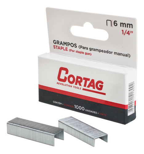 Kit 1000 Grampo 6mm 1/4'' Grampeador Pinador Manual Cortag 0