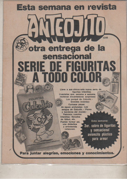 Hoja De Revista Publicidad Figuritas * Calculin * Año 1977 0