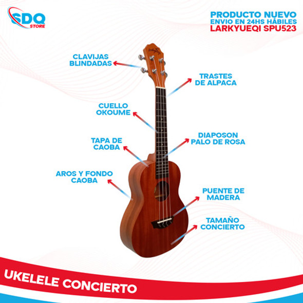 Ukelele Concierto Madera De Caoba Clavijas Blindadas 1