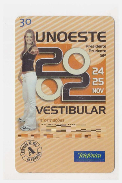 Cartão Telefônico Mídia Vestibular Unoeste - Telefônica 0
