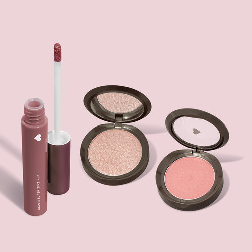 Kit Make Blush Rosita 2g + Iluminador Roseluz 5g+ Batom Rosa 1
