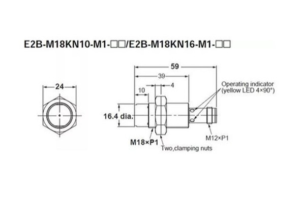 Sensor Indutivo M18 Pnp Na 16mm E2b-m18kn16-m1-b1 Omron 1