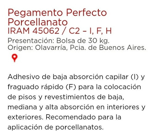 Pegamento Perfecto Para Porcelanato X 25 Kg 1