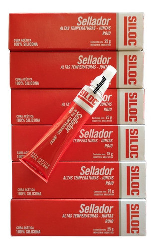Sellador Silicona 100% Siloc Rojo Alta Temperatura 25 G (x6) 0