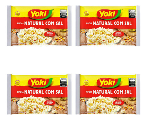 Pipoca De Micro-ondas Yoki Natural Com Sal Kit Com 4 X 100g 0