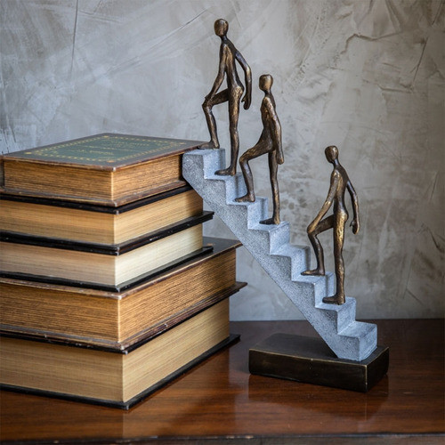 Escultura Homens Subindo Escada Bronze 37cm Ss0263 Btc 1