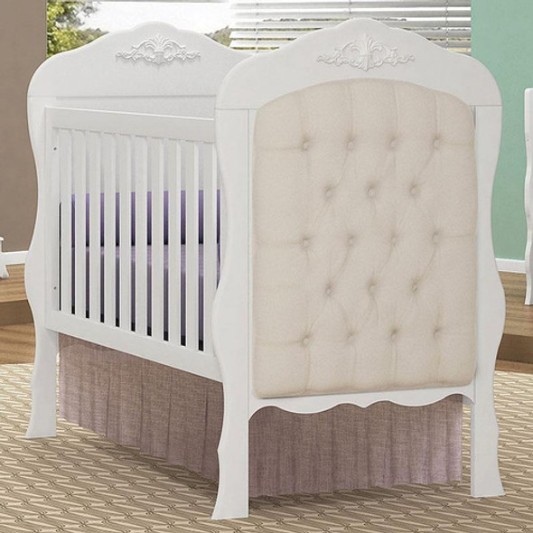 Berço Americano Realeza Branco Acetinado Com Capitonê Bege 1