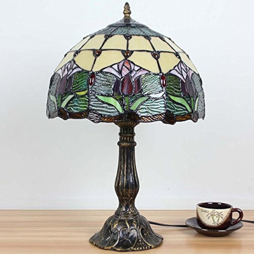 Bieye L10639 Tulip Flower Tiffany Style Stained Glass Table 1