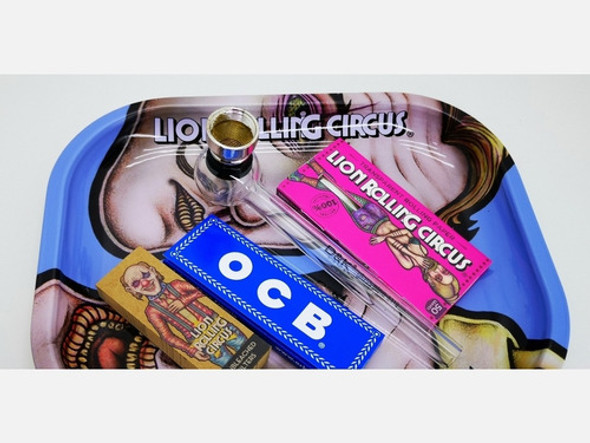 Pipa Vidrio Y Metal Bandeja Papeles Kit Combo Lion Ocb Raw 1