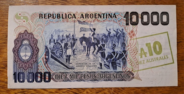 Bottero N 2709 Billete 10.000 Pesos Resellado 10 Australes. 1 Bottero N 2709 Billete 10.000 Pesos Resellado 10 Australes. 1