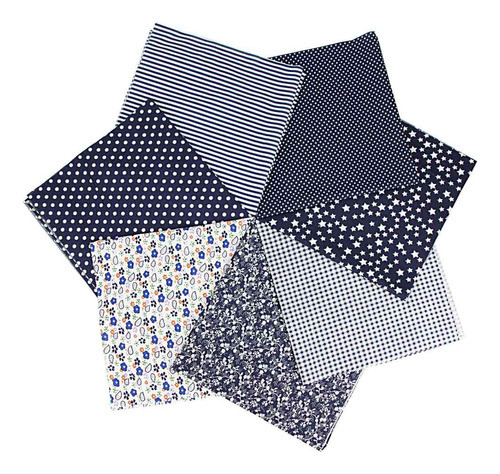 Set 7 Telas Patchwork 100% Algodon 25x25cm X7 Motivos Azules 0