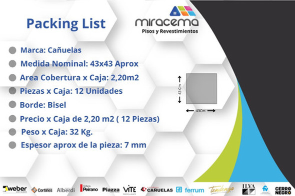 Ceramica Cañuelas Genova Tiza 43x43 Piso / Pared 1ª X 1 M2. 1