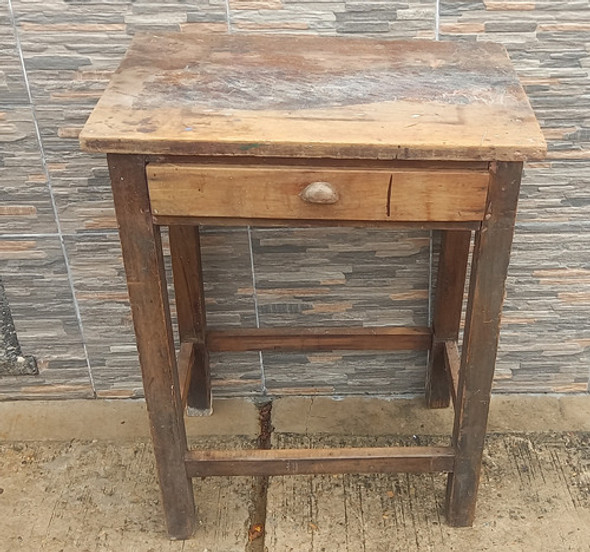 Antigua Mesa Con Cajon En Madera Maciza Reforzada Tipo Campo 0